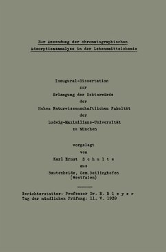 Zur Anwendung der chromatographischen Adsorptionsanalyse in der Lebensmittelchemie (eBook, PDF) - Schulte, Karl Ernst
