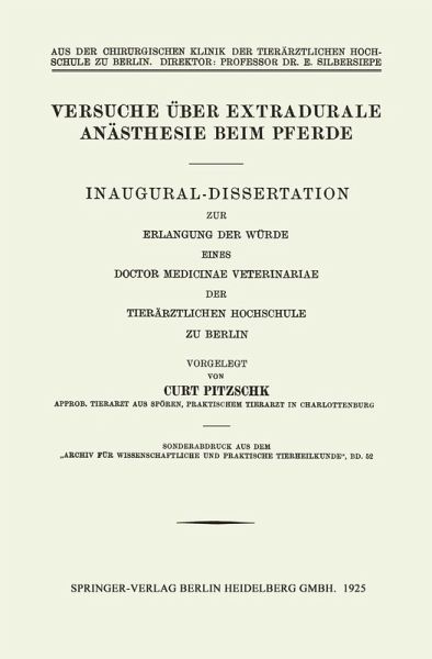 Versuche über Extradurale Anästhesie beim Pferde (eBook, PDF)