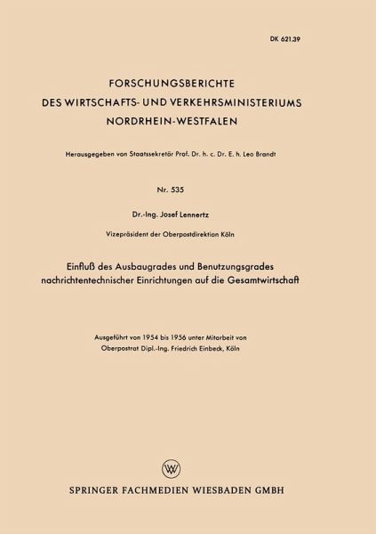 Einfluß des Ausbaugrades und Benutzungsgrades nachrichtentechnischer Einrichtungen auf die Gesamtwirtschaft (eBook, PDF)