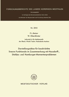 Darstellungssätze für beschränkte lineare Funktionale im Zusammenhang mit Hausdorff-, Stieltjes- und Hamburger-Momentenproblemen (eBook, PDF) - Butzer, Paul L.