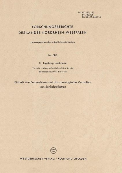Einfluß von Fettzusätzen auf das rheologische Verhalten von Schlichteflotten (eBook, PDF)