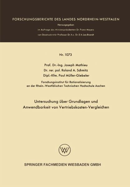 Untersuchung über Grundlagen und Anwendbarkeit von Vertriebskosten-Vergleichen (eBook, PDF)