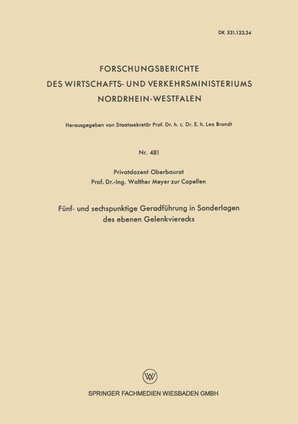 Fünf- und sechspunktige Geradführung in Sonderlagen des ebenen Gelenkvierecks (eBook, PDF)
