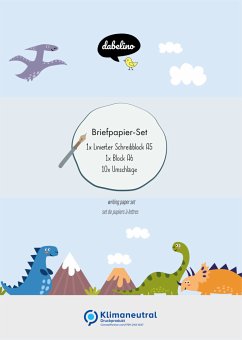 Liniertes Briefpapier-Set für Kinder: Dinosaurier (für Jungen, blau)