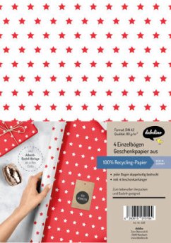 Öko-Geschenkpapier Weihnachten: Sterne (rot/ weiß, Recyclingpapier)