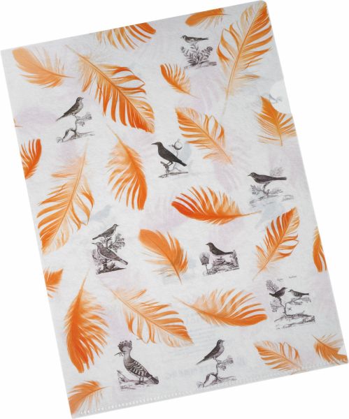 Pasta für Nachtigallen Bunte Sichthülle - Motiv Orange Federn Pasta für Nachtigallen Bunte Sichthülle - Motiv Orange Federn