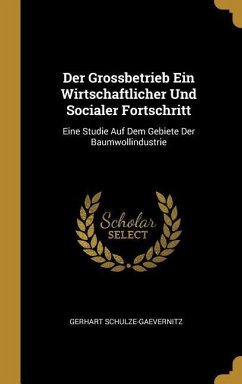 Der Grossbetrieb Ein Wirtschaftlicher Und Socialer Fortschritt: Eine Studie Auf Dem Gebiete Der Baumwollindustrie - Schulze-Gaevernitz, Gerhart