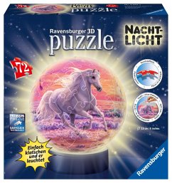 Ravensburger 11843 - Pferde am Strand, Nacht Licht, 3D Puzzle Ball, 72 Teile