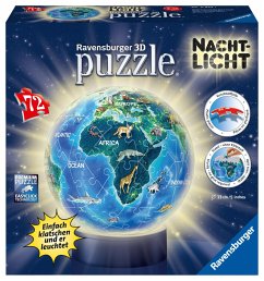 Ravensburger 11844 - Erde im Nachtdesign, Kinder-Globus 3D Puzzle Ball, 72 Teile