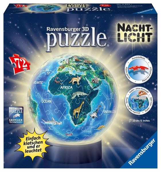 Ravensburger 11844 - Erde im Nachtdesign, Kinder-Globus 3D Puzzle Ball, 72  Teile - Bei bücher.de immer portofrei