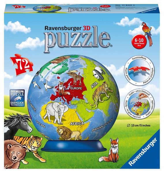 Ravensburger 11840 - Kindererde, Kinder-Globus 3D Puzzle Ball, 72 Teile -  Bei bücher.de immer portofrei