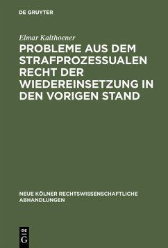 Cover Probleme aus dem strafprozessualen Recht der Wiedereinsetzung in den vorigen Stand (eBook, PDF)