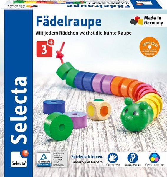 Selecta 63005 - Fädelraupe, Würfel- und Fädelspiel, Lernspiel, Holz - Bei  bücher.de immer portofrei