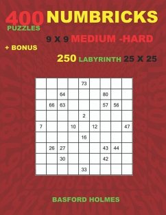 NUMBRICKS 400 puzzles 9 x 9 MEDIUM - HARD + BONUS 250 LABYRINTH 25 x 25: Sudoku Medium - Hard levels puzzles and Labyrinth very hard levels - Holmes, Basford