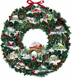 Wandkalender - Winterhäuschen-Weihnachtskranz