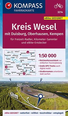 KOMPASS Fahrradkarte 3214 Kreis Wesel mit Duisburg, Oberhausen, Kempen mit Knotenpunkten 1:50.000