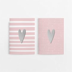 2er Set Notizheft DIN A5 (blanko) in rosa mit 2 verschiedenen Herz-Motiven und jeweils 40 Seiten in weiß mit 120 g Papier. Vorderseite mit hochwertiger Silberfolien-Veredelung. - Wirth, Lisa