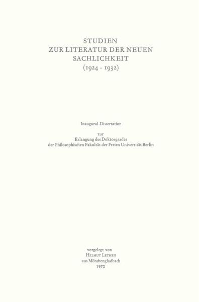 Studien zur Literatur der Neuen Sachlichkeit (1924-1932) (eBook, PDF)