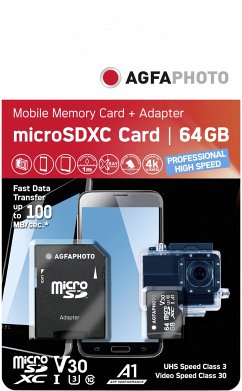 AgfaPhoto MicroSDXC UHS-I 64GB High Speed C10 U3 V30 + Adapter