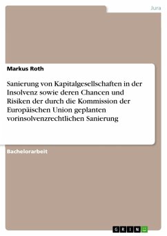 Sanierung von Kapitalgesellschaften in der Insolvenz sowie deren Chancen und Risiken der durch die Kommission der Europäischen Union geplanten vorinsolvenzrechtlichen Sanierung (eBook, PDF)