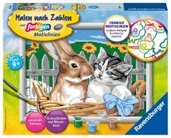 Ravensburger 28477 - Malen nach Zahlen, Putzige Freunde, Hase und Kätzchen im Korb