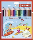 Aquarell-Buntstift - STABILO aquacolor - 24er Pack - mit 24 verschiedenen Farben