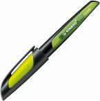 Schulfüller mit Linkshänder-Feder L - STABILO EASYbuddy in schwarz/limette - Schreibfarbe blau (löschbar) - Einzelstift - inklusive Patrone