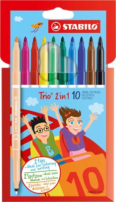 Filzstift und Fineliner in einem - STABILO Trio 2 in 1 - 10er Pack mit 10 verschiedenen Farben