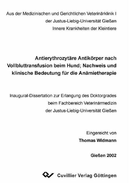 Antierythrozytäre Antikörper nach Vollbluttransfusion beim Hund (eBook, PDF)