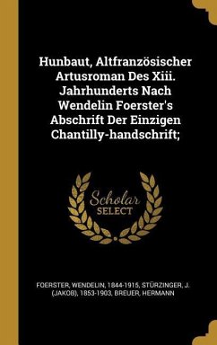 Hunbaut, Altfranzösischer Artusroman Des XIII. Jahrhunderts Nach Wendelin Foerster's Abschrift Der Einzigen Chantilly-Handschrift;