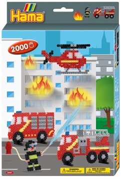 Hama 3441 - Bügelperlen, Geschenkpackung Feuerwehr, 2000 Midi-Perlen und Zubehör
