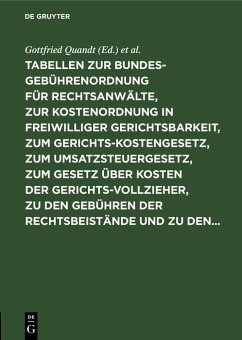 Tabellen zur Bundesgebührenordnung für Rechtsanwälte, zur Kostenordnung in freiwilliger Gerichtsbarkeit, zum Gerichtskostengesetz, zum Umsatzsteuergesetz, zum Gesetz über Kosten der Gerichtsvollzieher, zu den Gebühren der Rechtsbeistände und zu den... (eBook, PDF) - Quandt, Gottfried