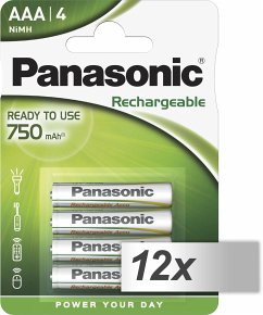 12x4 Panasonic Akku NiMH Micro AAA 750 mAh Rechargeable Evolta