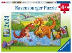 Ravensburger Kinderpuzzle - 05030 Spielende Dinos - Puzzle für Kinder ab 4 Jahren, mit 2x24 Teilen