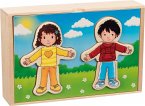 Goki 57475 - Anziehpuppenpuzzle Junge und Mädchen, im Holzkasten