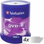 4x100 Verbatim DVD+R 4,7GB 16x Speed, matt silver