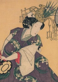 Carnet Blanc, Estampe Femme Au Tambour, Japon 19e - Sans Auteur