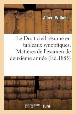 Le Droit Civil Résumé En Tableaux Synoptiques, Matières de l'Examen de Deuxième Année - Wilhelm, Albert