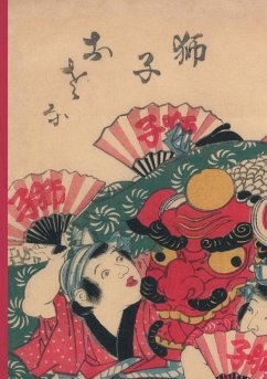 Carnet Blanc, Estampe Danseurs Au Dragon, Japon 19e - Sans Auteur