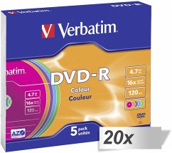 20x5 Verbatim DVD-R 4,7GB Colour 16x Speed, Slim Case