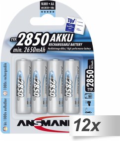 12x4 Ansmann NiMH Akku 2850 Mignon AA 2650 mAh