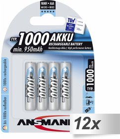 12x4 Ansmann NiMH Akku 1000 Micro AAA 950 mAh