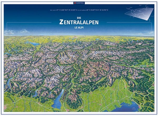 KOMPASS Panorama Die Zentralalpen, Le Alpi, Poster - Landkarten