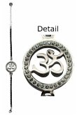 Armband "Om" Leder schwarz, Edelstahl mit Zirkonia
