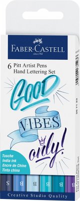 Faber-Castell Tuschestifte Pitt Artist Pens Lettering, 6er Set Blautöne