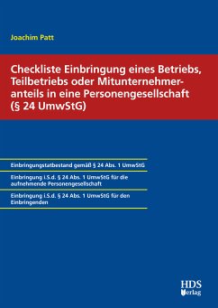 Cover Checkliste Einbringung eines Betriebs, Teilbetriebs oder Mitunternehmeranteils in eine Personengesellschaft (§ 24 UmwStG)