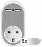 5x DIGITUS Universal Steckdosen Adapter 2 x USB-A