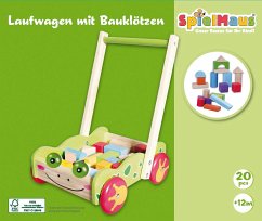 SpielMaus Holz Laufwagen mit Bauklötzen, 20 Stück