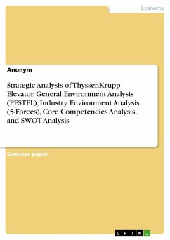 Strategic Analysis of ThyssenKrupp Elevator. General Environment Analysis (PESTEL), Industry Environment Analysis (5-Forces), Core Competencies Analysis, and SWOT Analysis