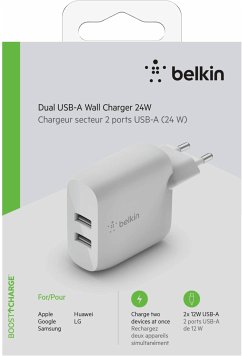 Belkin Dual USB-A Ladegerät, 24W weiß WCB002vfWH